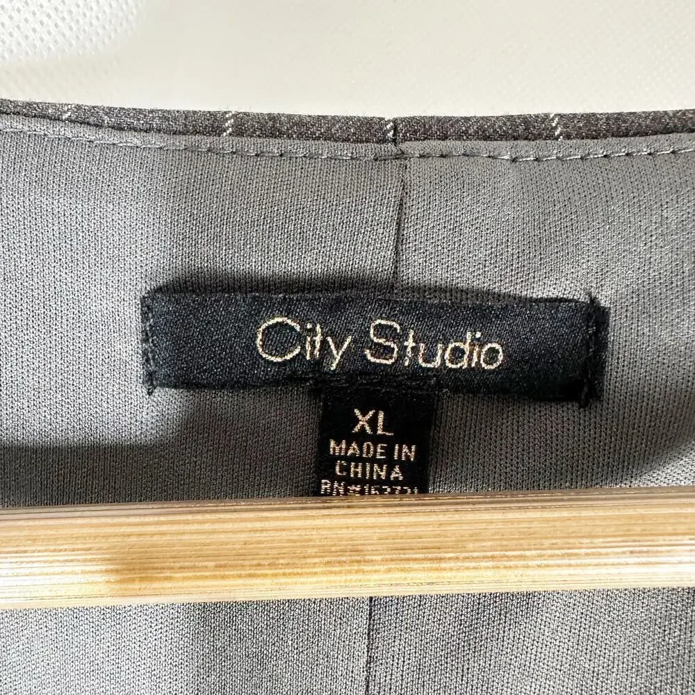 City Studios Juniors' Metallic-Striped Faux-Pearl-Button V-Neck Jacket Dress